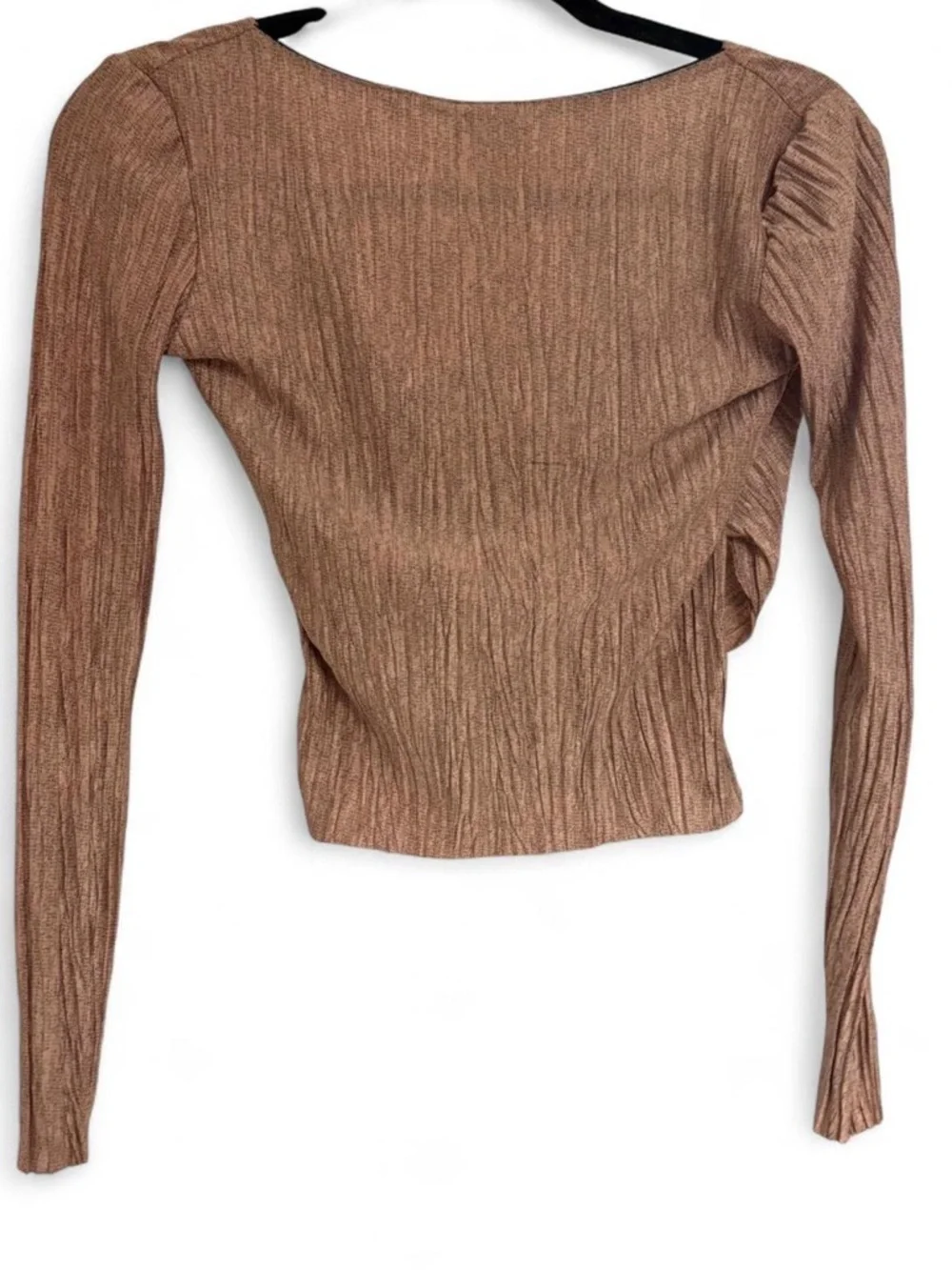 Zara Bronze Ribbed Wrap-Front Long Sleeve Top - Picture 2 of 3